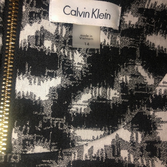 CALVIN KLEIN 14 Women's Abstract Sheath Dress Stretch Exposed Gold Zipper EUC - Picture 8 of 8